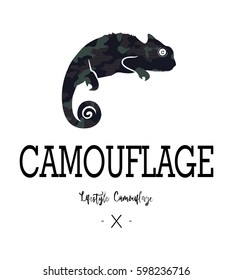 Camouflage, chameleon typography, t-shirt graphics , vectors