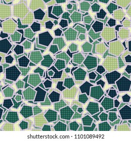 Camouflage cheerful pattern. Seamless chaotic texture. Multicolored pentagons. Fine mesh.