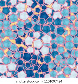 Camouflage cheerful pattern. Seamless chaotic texture. Multicolored pentagons. Fine mesh.