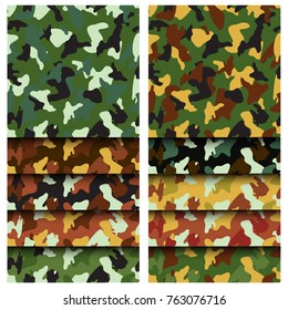 Camouflage clothing seamless patterns set. Collection military camo various color combination. Vector illustration.