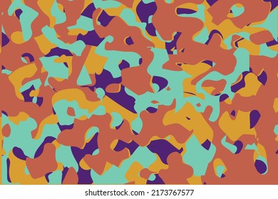 Camouflage color. Seamless pattern. Colorful camo vector ornament. Color splash abstract cartoon background. Banner design element. Vector design illustration.