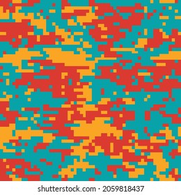 Camouflage color. Seamless pixel pattern. Colorful camo vector ornament. Color splash abstract cartoon background. Banner design element. Vector design illustration.