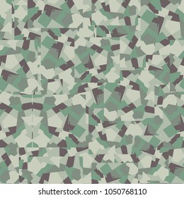 Camouflage consisting of right squares broken into color fragments and chaotically located. Pattern of a new type.