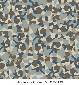 Camouflage consisting of right squares broken into color fragments and chaotically located. Pattern of a new type.