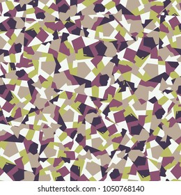 Camouflage consisting of right squares broken into color fragments and chaotically located. Pattern of a new type.