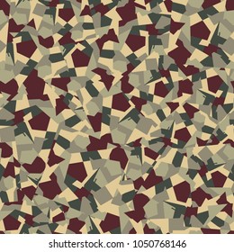 Camouflage consisting of right squares broken into color fragments and chaotically located. Pattern of a new type.