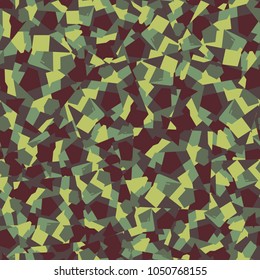 Camouflage consisting of right squares broken into color fragments and chaotically located. Pattern of a new type.