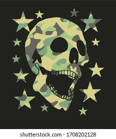 camouflage crest and skull graphic design vector art