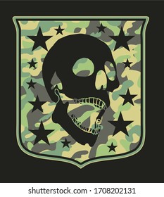 camouflage crest and skull graphic design vector art