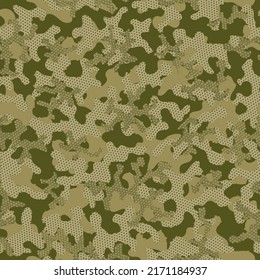 Camouflage Desert Khaki Seamless Digital Vector Clouds. Green Camouflage Seamless Pattern. Desert Seamless Monochrome Vector Wrapping. Brown Repeated Modern Graphic Pattern. Green
