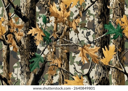 Camouflage design. Seamless pattern. Hunting camouflage pattern. Woodland. Digital camouflage. Real tree hunting pattern. Vector camo. Forest background. Jungle texture. Abstract
