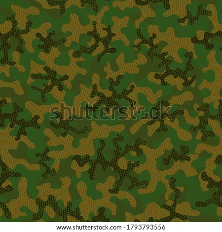 Camouflage Digital Brown Camouflage Seamless Pattern. Autumn Repeated Soldier Graphic Pattern. Desert Seamless Digital Vector Art. Green Seamless Military Vector Backdrop. Green