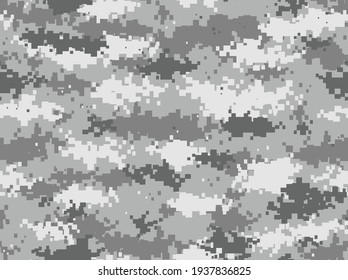 Camouflage digital gray seamless pattern. Military texture. Pixel camo. Print on fabric on textiles. For hunting and fishing.Vector illustration