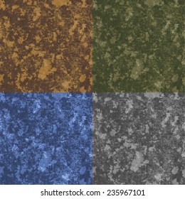 Camouflage Digital Seamless Pattern Set In Vector. Blue, Green, Brown And Grey Camo Pattern Collection 