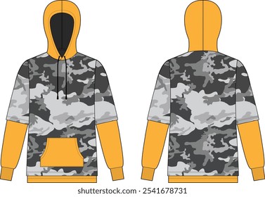 Camouflage Dual Layer Hoodie Vector Sketch or Mockup