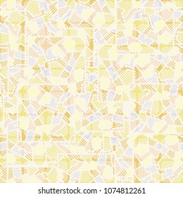 Camouflage editable pattern of squares broken into multi-colored fragments and scattered chaotically. Over the superimposed grid of rounded squares of diagonal striation. Fashionable, stylish, youth.