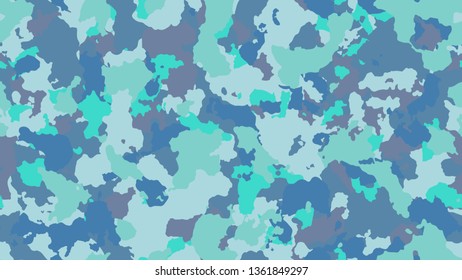 Camouflage fashion blue seamless pattern. Multicolor abstract army background. Military wallpaper. Urban city camo illustration for fabric, textile or prints - Vector