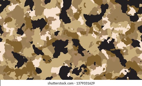 Camouflage fashion brown seamless pattern. Multicolor abstract army background. Military wallpaper. Urban city camo illustration for fabric, textile or prints - Vector.