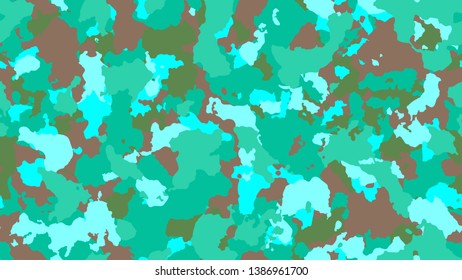 Camouflage fashion cyan seamless pattern. Bright abstract army background. Military wallpaper. Urban city camo illustration for fabric, textile or prints - Vector