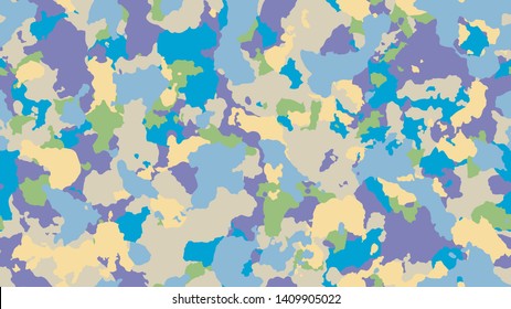 Camouflage fashion cyan seamless pattern. Bright abstract army background. Military wallpaper. Urban city camo illustration for fabric, textile or prints - Vector