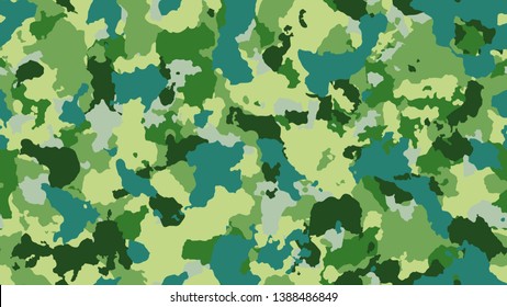 Camouflage fashion green seamless pattern. Bright abstract army background. Military wallpaper. Urban city camo illustration for fabric, textile or prints - Vector