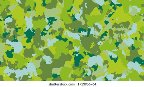 Camouflage fashion green seamless pattern. Bright abstract army background. Military wallpaper. Urban city camo illustration for fabric, textile or prints - Vector