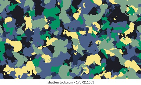 Camouflage fashion multicolor seamless pattern. Bright abstract army background. Military wallpaper. Urban city camo illustration for fabric, textile or prints - Vector.