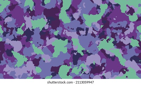 Camouflage fashion purple seamless pattern. Colorful abstract army background. Bright military wallpaper. Urban city camo illustration for fabric, textile or prints - Vector