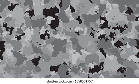 Camouflage fashion seamless pattern. Black and white abstract army background. Military wallpaper. Urban city camo illustration for fabric, textile or prints - Vector