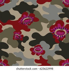 Camouflage with flower.
camouflage seamless pattern.