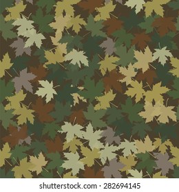 Camouflage in the form of fallen maple leaves. Seamless vector pattern for hunters, soldiers and tourists. Hides human figure and location in the deciduous forest. Pattern for clothing or equipment.