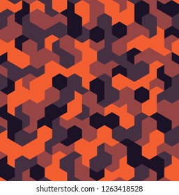 Camouflage geometric hexagonal seamless pattern texture. Abstract modern camo military fabric and fashion ornament background. Vector illustration.