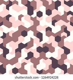 Camouflage geometric hexagonal seamless pattern texture. Abstract modern camo military fabric and fashion ornament background. Vector illustration.