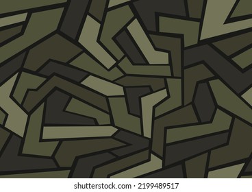 Camouflage geometric mosaic seamless pattern. Abstract modern endless polygonal military chaotic texture for fabric and fashion textile print. Vector background.