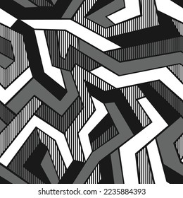 Camouflage geometric mosaic seamless pattern. Abstract modern endless striped military chaotic texture for fabric and fashion textile print. Vector background.