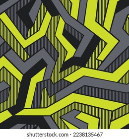 Patrón de mosaico geométrico sin soldadura de camuflaje. Resumen de textura caótica militar a rayas sin fin moderna para tela y estampado textil de moda. Fondo vectorial.