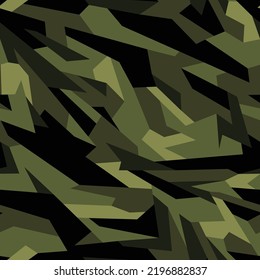 Geometrisches, nahtloses Muster in Camouflage. Abstrakte moderne endlose militärische Textur für Stoff- und Modetextilien. Vektorhintergrund.
