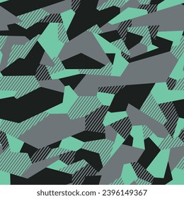 Camouflage geometric seamless pattern. Abstract modern endless military texture for fabric and fashion textile print. Vector background.