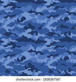 
Camouflage geometric seamless pattern from blue spots. Modern vector design. Template for design. Vector