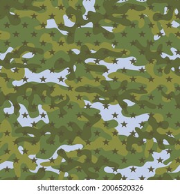 Camouflage geometric seamless pattern. Endless print. Army pattern with stars. Vector.