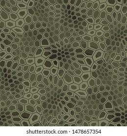 Camouflage geometric seamless pattern texture. Abstract military camo hexagonal scales endless print for army and hunting. Vector background.