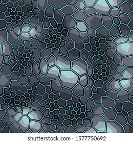 Camouflage geometric seamless pattern texture. Abstract military camo hexagonal scales endless print for army and hunting. Vector background.