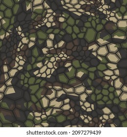 Camouflage geometric seamless pattern texture. Abstract military camo hexagonal scales endless print for army and hunting. Vector background.