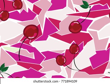 Camouflage with geometry and cherry.
camouflage for printed on the product.
seamless camouflage graphic for digital print
seamless vector camouflage pattern.