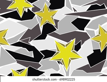 Camouflage with geometry and star.
camouflage for printed on the product.
seamless camouflage graphic for digital print
seamless vector camouflage pattern.