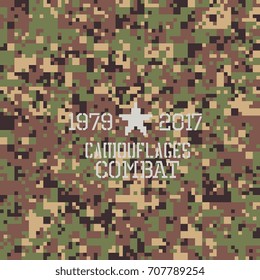 camouflage, grass and ground dust colors,  abstract seamless pattern, pixelated vector background.