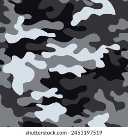 
Camouflage gray print, seamless pattern, winter background, army uniform