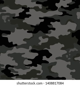 Camouflage gray seamless art Nouveau pattern.Texture of black gray spots on a dark background.Print on fabric on paper.A template for the design.Vector