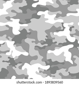 Camouflage gray seamless pattern. Gray and dark spots. Abstract camo on fabric. Vector illustration