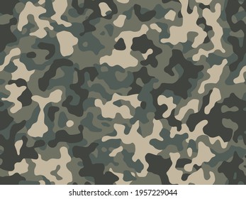 Camouflage green forest pattern, seamless background. Military camo print texture. Vector wallpaper